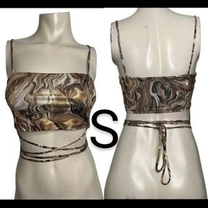🆕Brown Marble Print Cami Waist Tie Crop Top~Size S